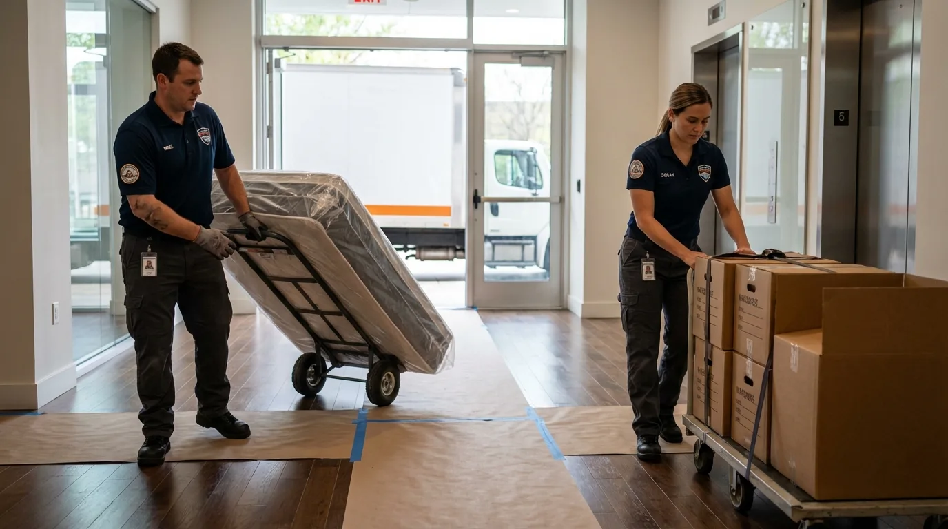 Professional apartment movers loading elevator in Parkesburg, PA